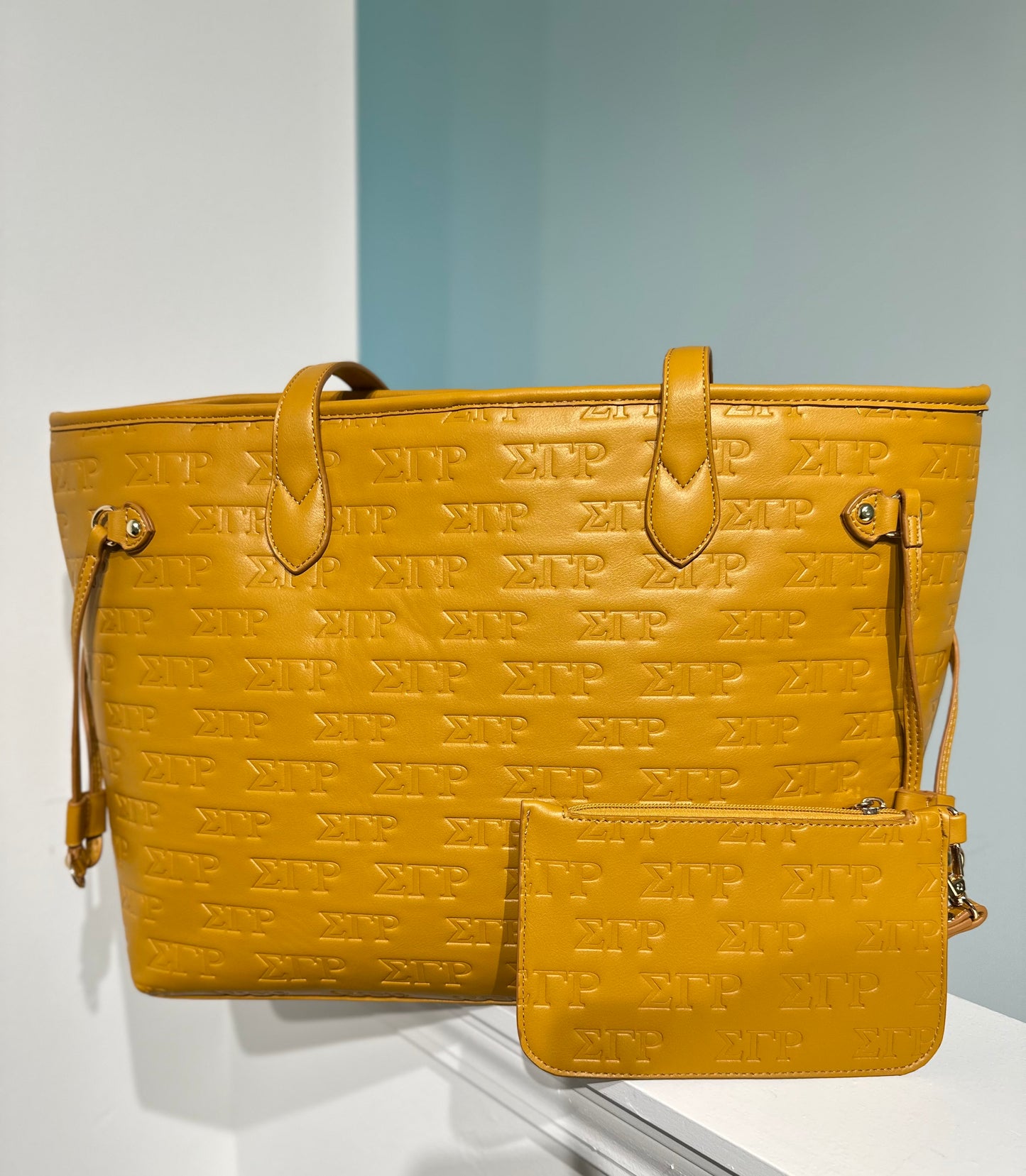 Sigma Gamma Rho Tote Bag with Matching Wristlet | Mustard Yellow